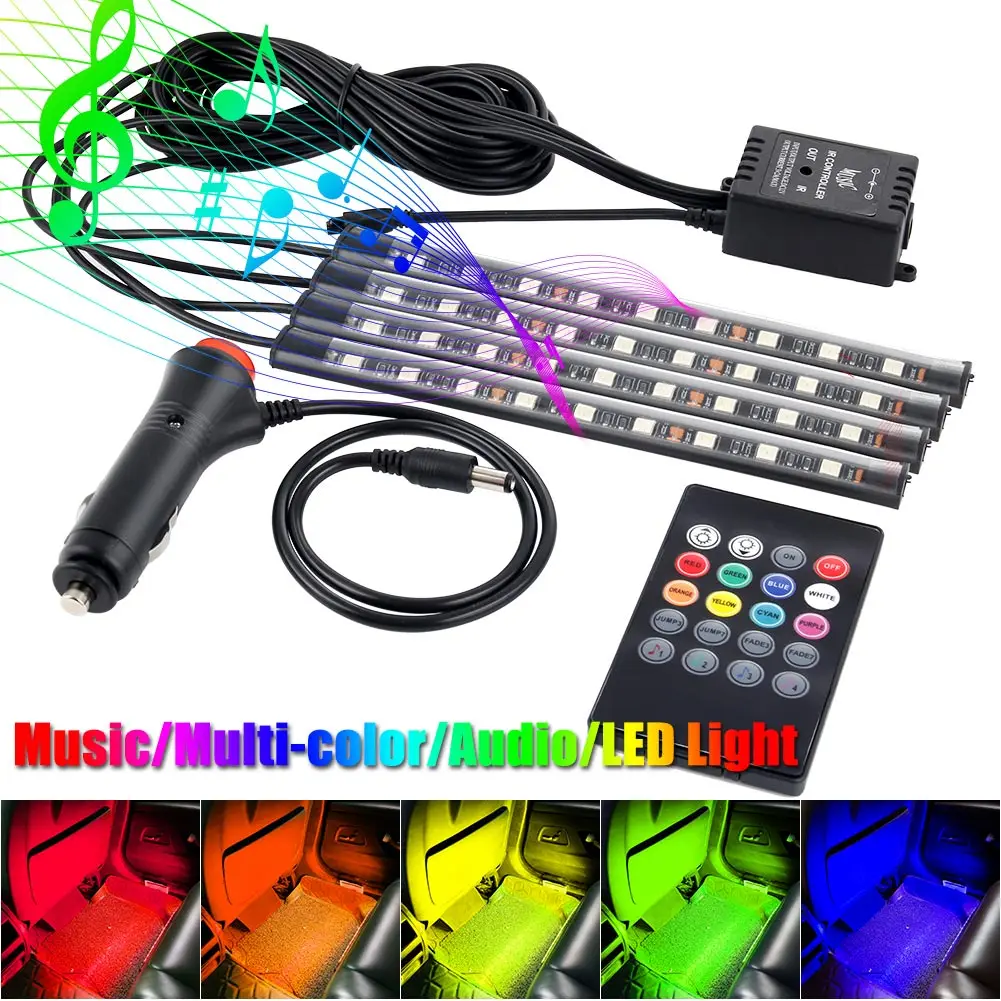 4 stücke Auto Atmosphäre Lampe Mit Fernbedienung RGB LED Streifen Lichter Auto Dekoration Autos Innen Musik Rhythmus Licht 2017 XR657 Billig