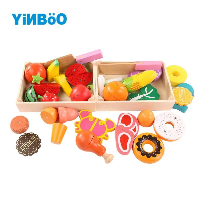 Деревянные кухонные игрушки для детей, разделочные фрукты, овощи, миниатюрные деревянные детские Игрушки для раннего образования, игрушки для девочек и мальчиков