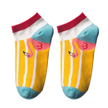 

New Fashion Cotton Soft Women Calcetines Flamingo Print Low Cut Ankle Sock Breathable Short Ankle Boat Socks Mujer Cute Harajuku