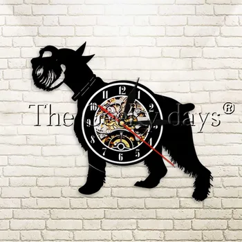 

1Piece Schnauzer Dog Vinyl Record Wall Clock Animals Vintage LED Black Hanging Modern Home Decor Handmade Gift For Dog Lover