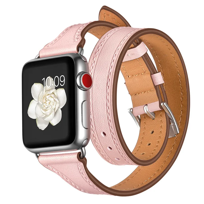 

42mm 38mm for Apple Watch Leather Band Double Tour Strap Metal Buckle Genuine Leather Wrist Watch Bands Replace Bracelet Straps