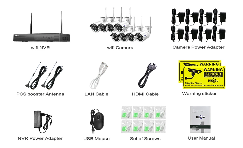 Hiseeu HD 1080 P Беспроводная система видеонаблюдения 2 м 8ch HD Wi-Fi NVR комплект Открытый ИК ночного видения IP Wifi камера система безопасности