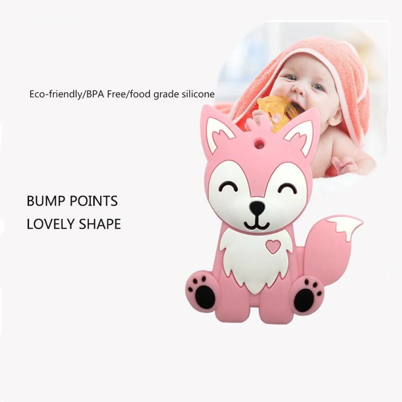 Симпатичные хаски собака форма без БФА, силиконовый детский Прорезыватель Chew Кормящих Прорезывания Зубов игрушечные лошадки 4 цвета