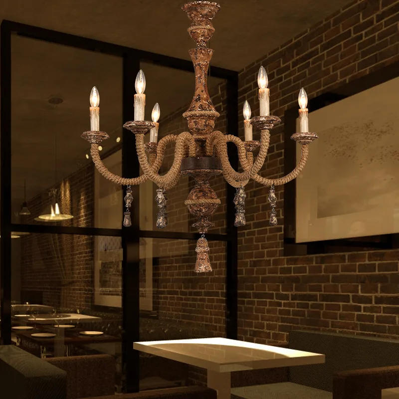 

LED rope hanging lights Retro chandelier restaurant suspended lamp living room lighting fixtures Cafe wood suspension luminaires