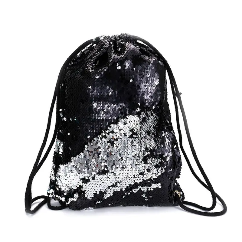 Женский рюкзак для путешествий с блестками на шнурке, блестящий пакет для пляжа, сумки с блестками, блестящий спортивный рюкзак для детей и взрослых - Цвет: black