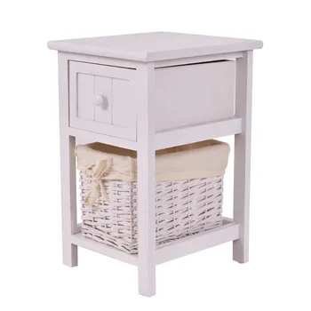 

Mesita de noche con 1 cesta de mimbre + 1 cajon de madera de almacenamiento dormitorio mueble HW53787