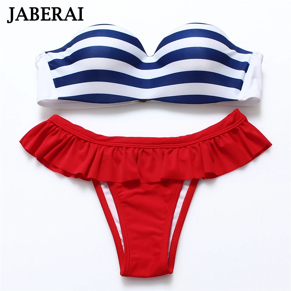 

JABERAI Push Up Swimwear Women Bandeau 2017 Brazilian Bikini Set Strappy Halter Swimsuit Thong Padded Bathing Suit Print Bikini