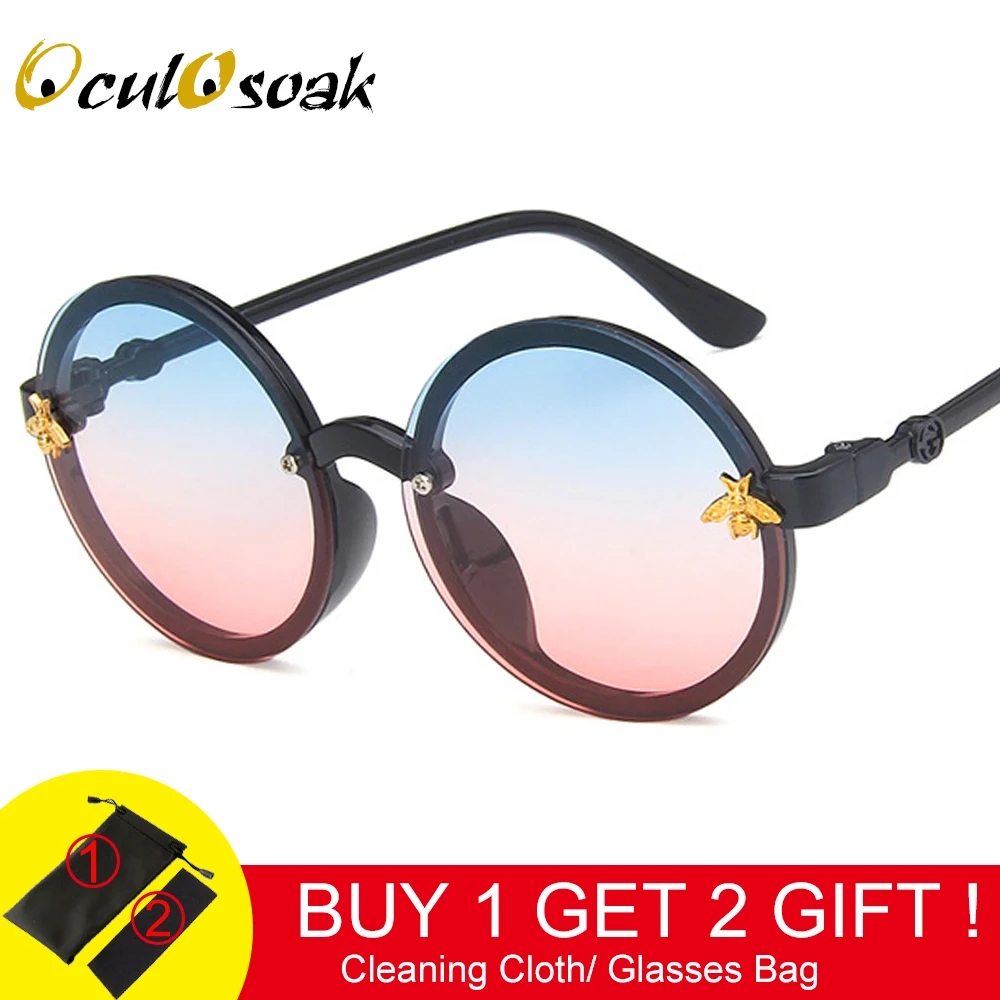 Детские солнцезащитные очки в стиле ретро, круглые защитные очки для девочек, яркие цветные линзы, солнцезащитные очки, круглые солнцезащитные очки для мальчиков и девочек - Цвет линз: pink