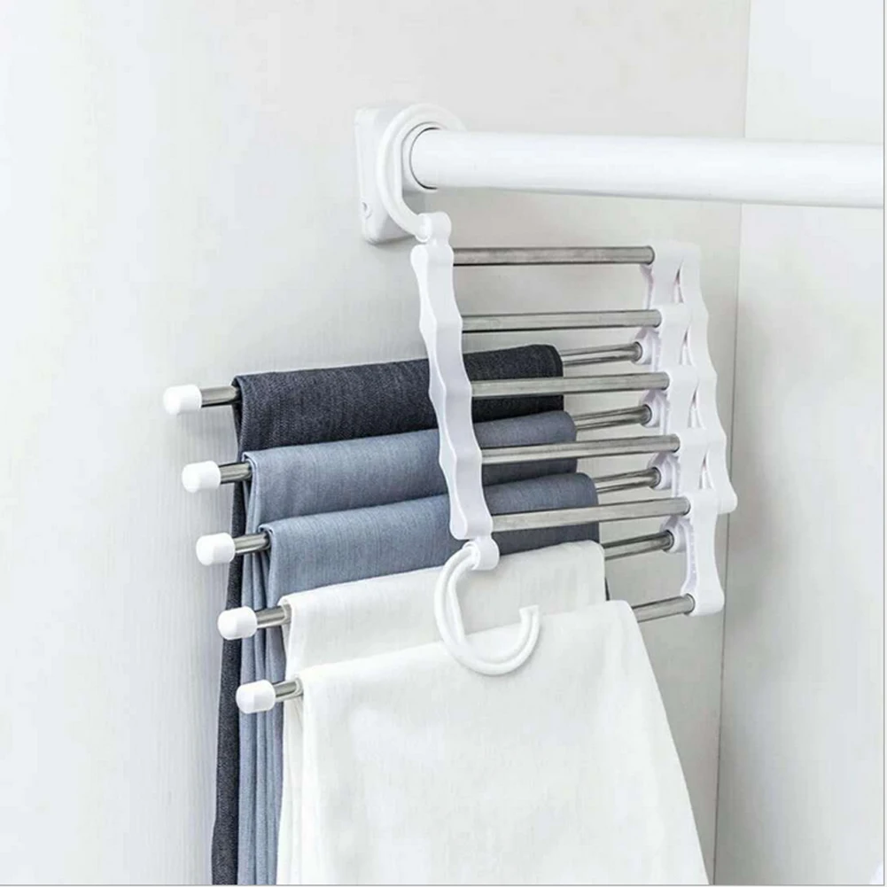 

Newest 5 in1 Clothes Rack Multi-functional Pants rack shelves Space Safer Stainless Steel Wardrobe Magic Hanger