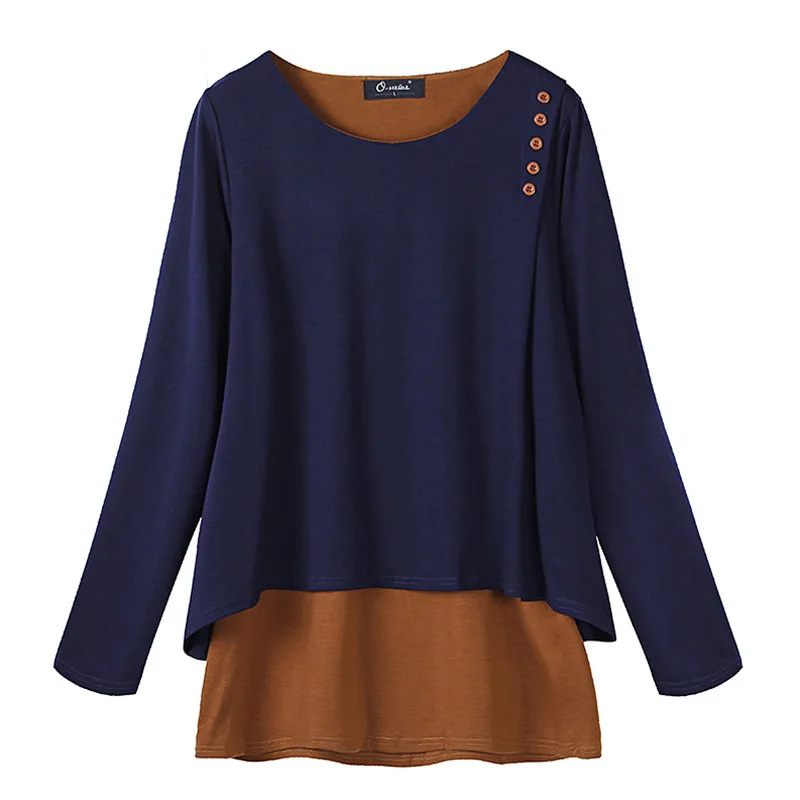 

Women Casual Loose Pullovers 2017 Ladies Long Sleeve O Neck Blusas Shirts Brief Fake Two-piece Splice Blouses Tops Plus Size