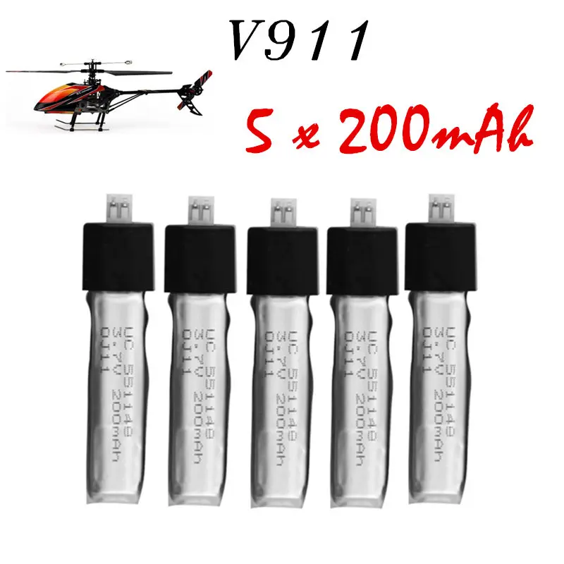 

5pcs Wltoys V911 Lipo Battery 3.7V 200mah RC Helicopter brushless motor Accessories Bag KV911-0005 F929 F939 BATTERY