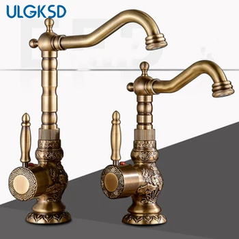 

ULGKSD Solid Brass Basin Faucets Bathroom Sink faucet Mixer Tap 2 types Bathroom Faucet Flower Curved Hot Cold Ceramic Valve