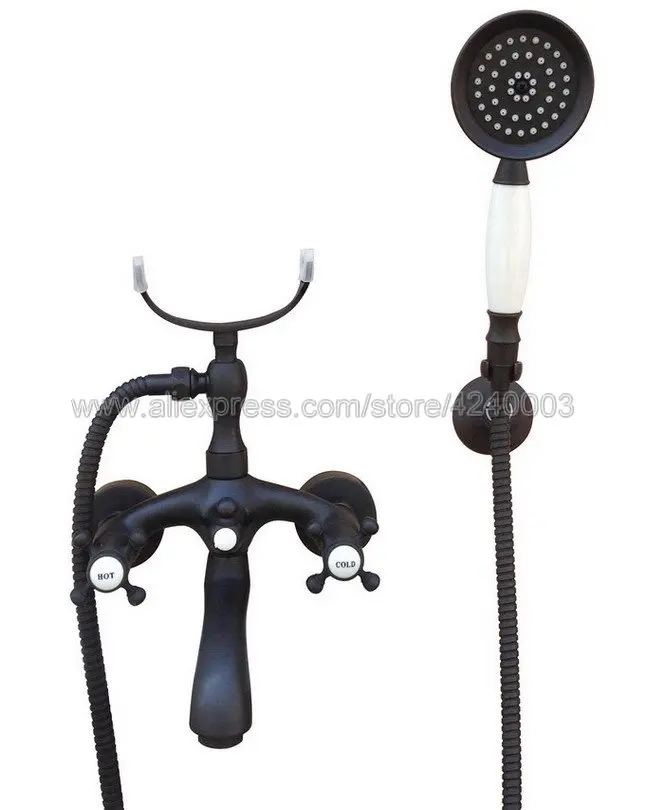 

Oil Rubbed Bronze Wall Mount Bathtub Bathroom Faucet Telephone Style Mixer Faucet Tap with Dual Handle Handshower Ktf568