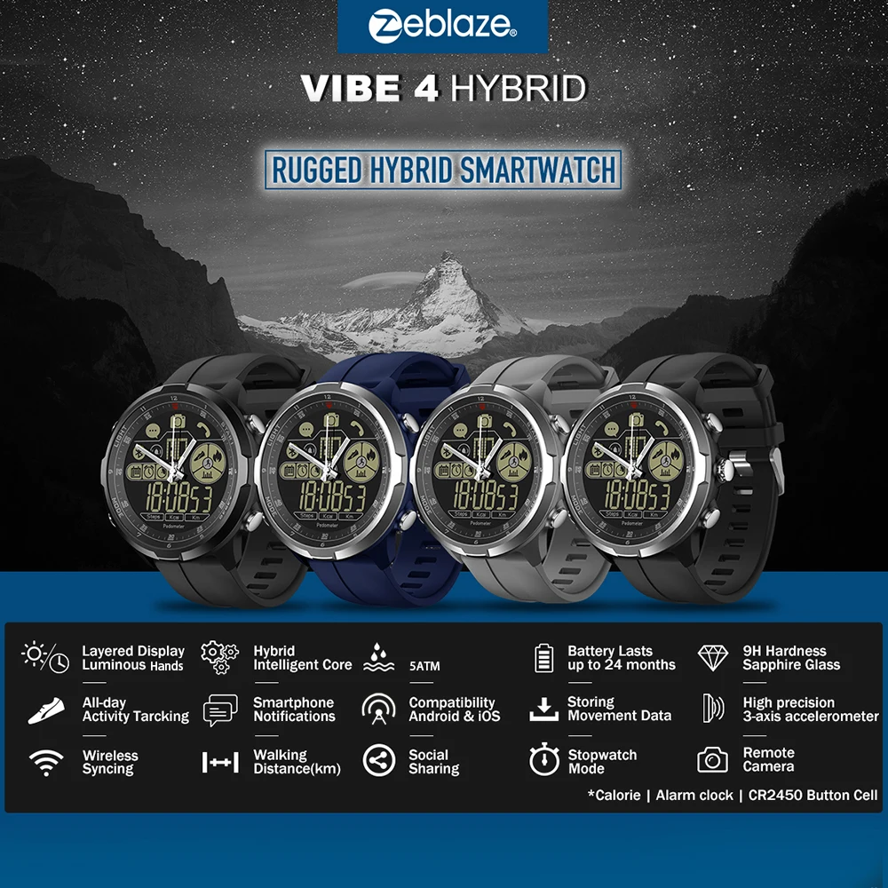 Дропшиппинг Zeblaze VIBE 4 гибридный усиленный ударостойкий Гибридный Smartwatch 24 месяцев в режиме ожидания 24h всепогодный мониторинг 1,2" Смарт-часы