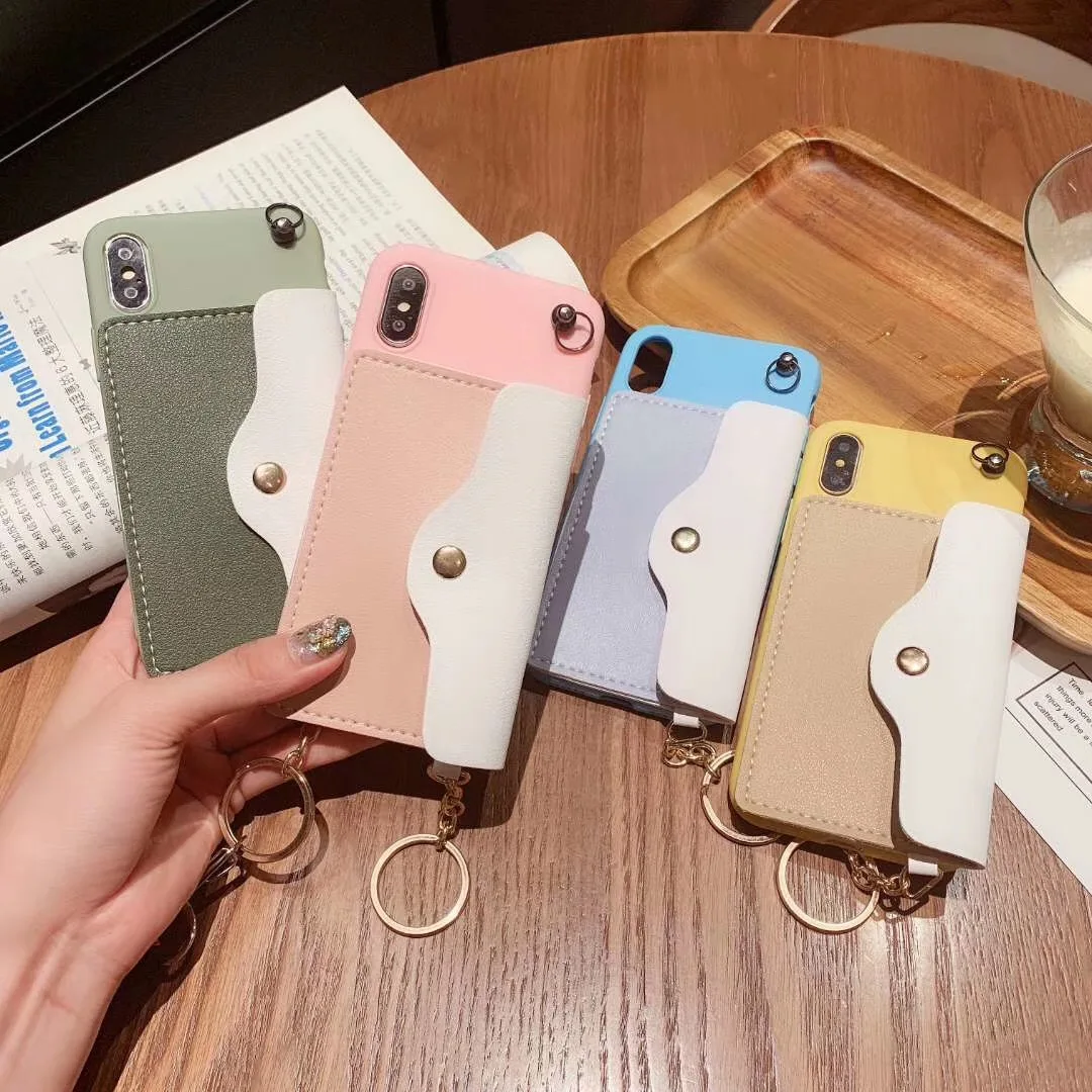 Fashion Street candy Envelope leather card package Case For iPhone X XS Max Xr 7 8 6s Plus wallet Lanyard with metal chain Cover |