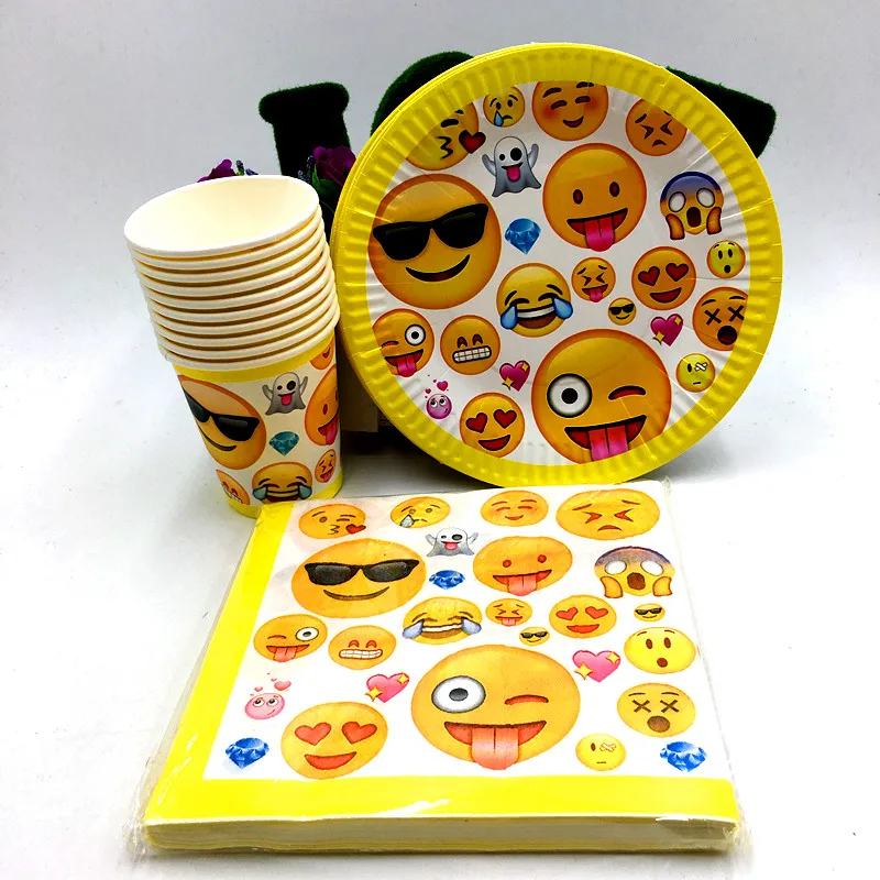 60pcs/lot emoji paper plates paper cups emoji paper napkins 20 people