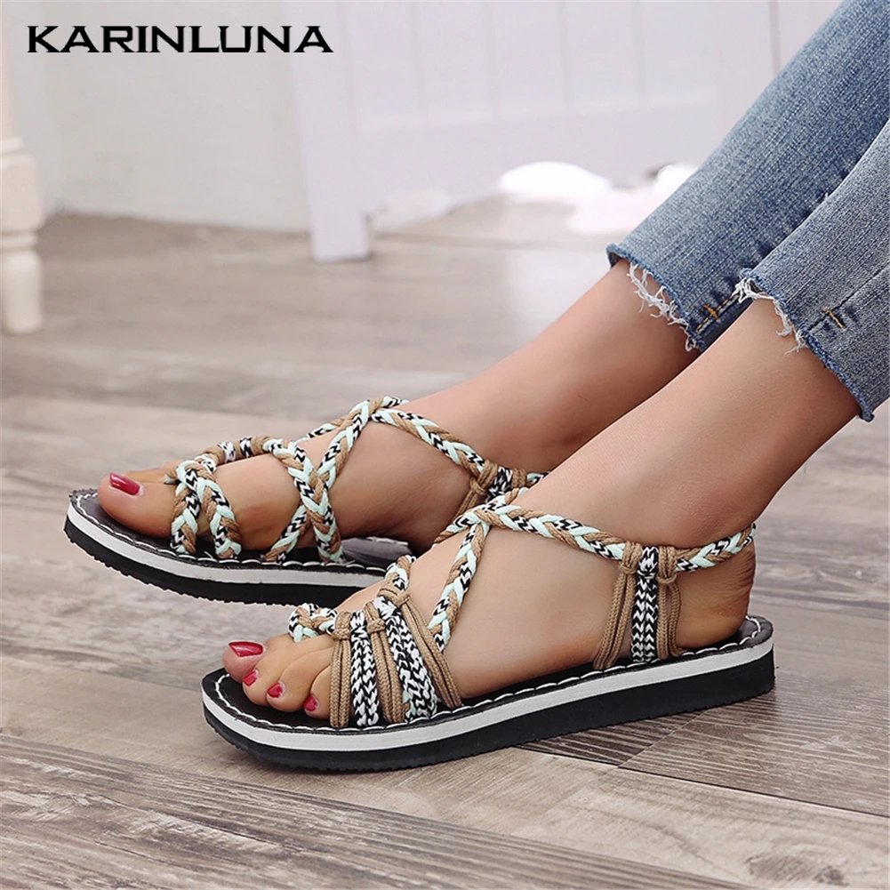 

KARINLUNA Large Size 44 Flat With Summer Sandals Woman Shoes Leisure Casual Gladitor Shoes Woman Sandals Female Gladiator Sandal