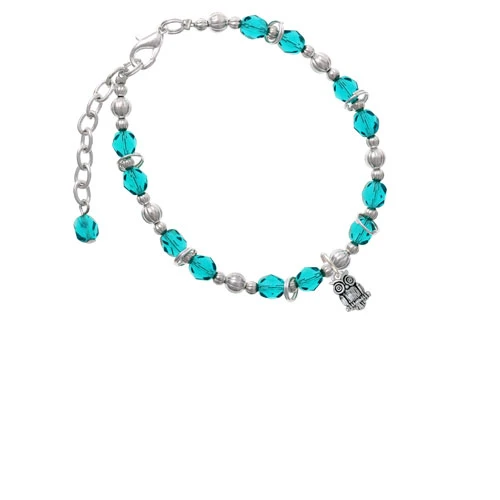 Silvertone Mini Owl Teal Beaded Bracelet