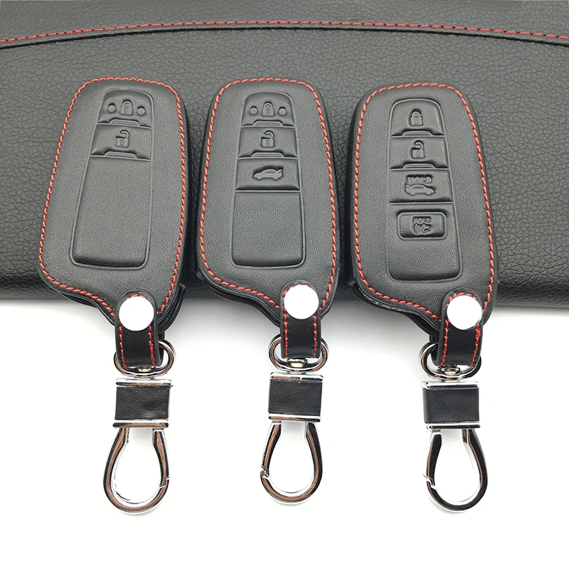 

Latest 100% Leather Key Case Cover For Toyota Camry 2018 2017 Aygo RAV4 Corolla 2018 CHR / C-HR Prius Prado Smart Key Protector