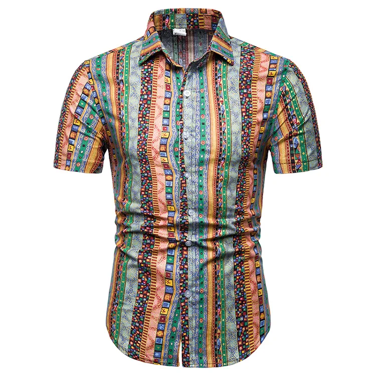 FFXZSJ 2019 брендовая летняя Для мужчин с коротким рукавом льняная рубашка печати рубашка с цветочным узором с лацканами Повседневное рубашки