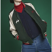 Новинка, осенне-зимнее пальто с вышитыми буквами, женская короткая куртка, армейская зеленая свободная повседневная верхняя одежда, пальто, модные вельветовые куртки