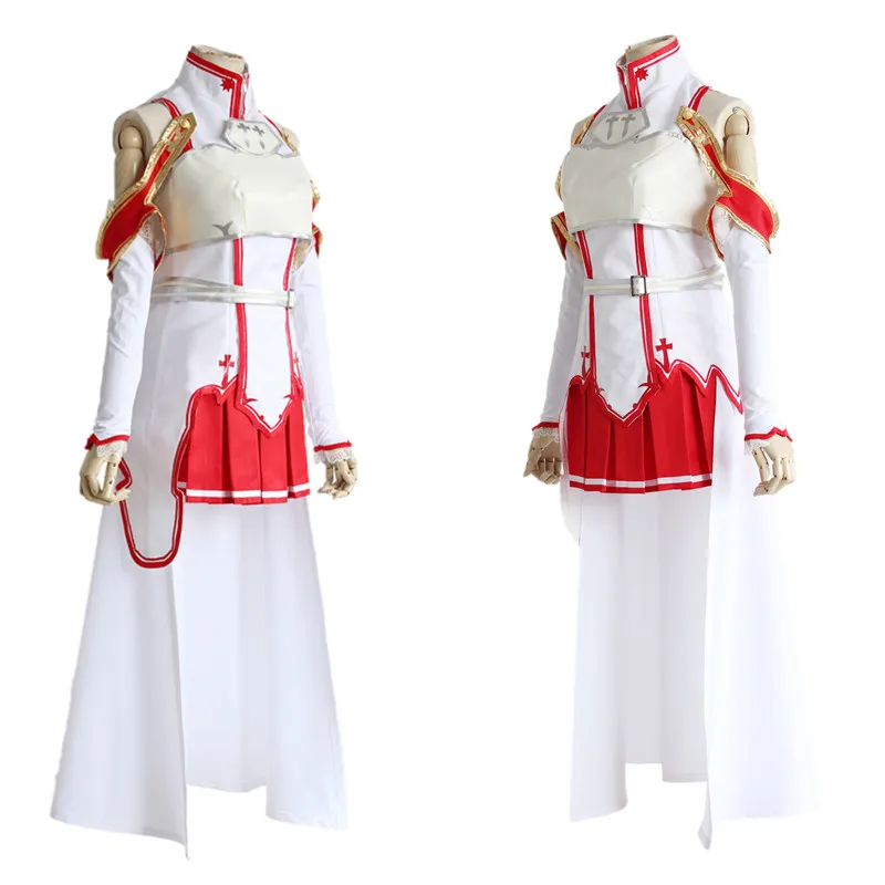 Coshome Sword Art Online Asuna Yuuki Halloween Party Cosplay Costumes Wigs Women White Tops Skirts Yellow Long Hair (9)