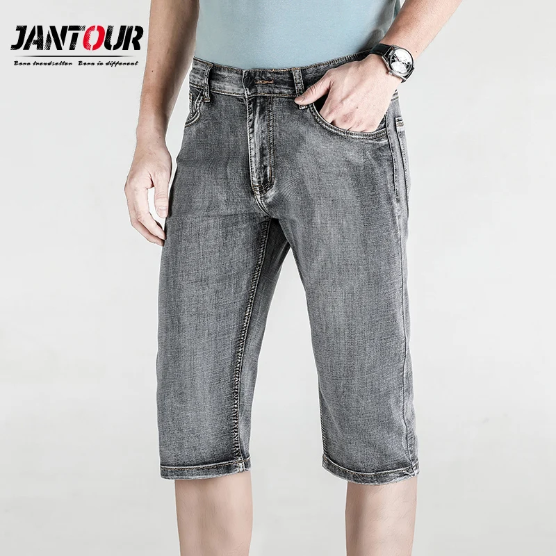 

2019 New Fashion Summer washed grey men's Calf-Length Pants denim shorts Men's jeans slim retro thin button casual shorts male