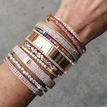 56 мм Новая мода Европейский хип-хоп панк деликатная гравировка cz браслет для женщин Шарм Золотой цвет широкий диапазон открытые ювелирные изделия из бисера