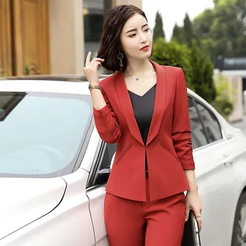 

New hot women's suit two-piece suit (jacket + pants) women's solid color fashion slim suit ladies business dress