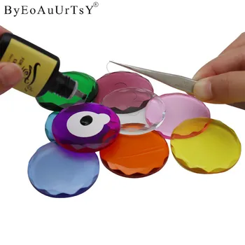 

5 pcs Crystal Glass Pad Eyelash Glue Holder Lashes Adhesive Pallet Eyelashes Extensions Round Flat Stone Eyelash Glue Make Tools