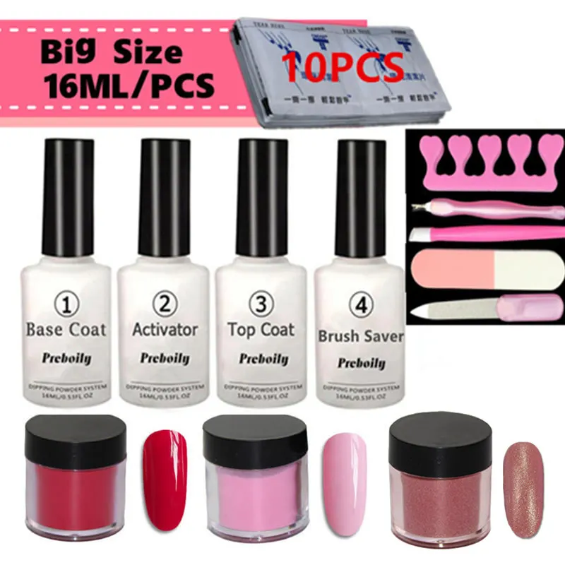 

13 in 1 Dipping Powder Tool Kits Set 10g/Box French Manicure Pink White No Need Lamp Cure Dip Powder Nails Natural Dry Healthy