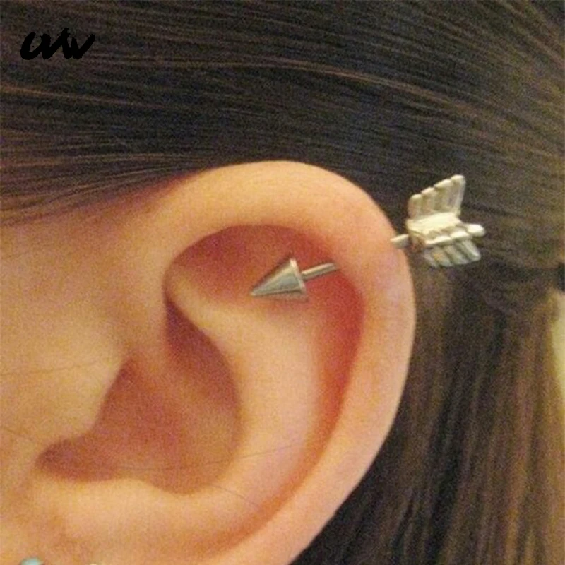 

UVW012 2pc Punk Multi-Use Surgical Steel Arrow Design Spike Cartilage Earrings Stud for Women Men Tragus Body Piercing Jewelry