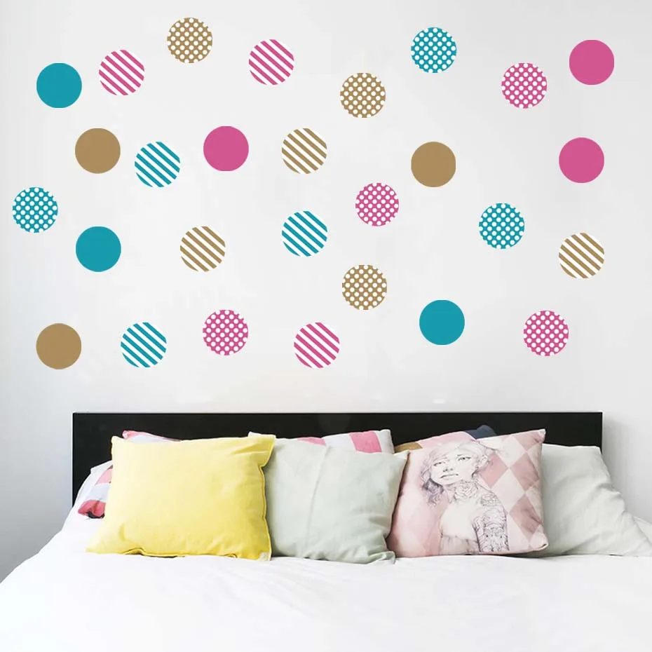 Color Mixed Polka Dots Stripes Christmas Window Wall Sticker For Kids Nursery Bedroom Decoration Baby Adhesive Vinyl Wallpaper (5)
