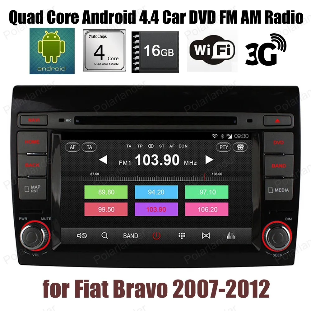 Android4 4 For Fiat Bravo 2007 2012 Quad Core Car CD DVD player Support DTV GPS
