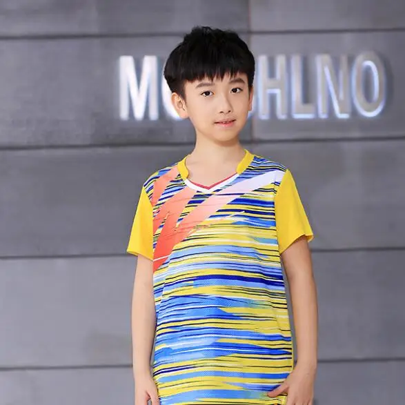 New badminton wear shirt, men/women children's tennis jerseys,table tennis shirt shorts clothes,children's sportswear T-shirt - Цвет: child yellow shirt