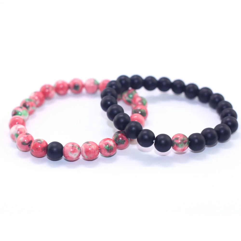 

2018 Retro Simple Natural Stone Female Beaded Bracelets European Natural Pattern Stone Frosted Stone Combination Couple Bracelet