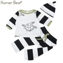 Humor Bear/комплект одежды для малышей, осенний комплект одежды для маленьких мальчиков, футболка с длинными рукавами для новорожденных мальчиков+ штаны+ шапочка, детская одежда из 3 шт