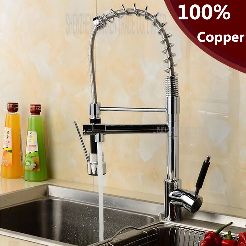 

1 pc Chrome Finish Dual Spout Kitchen Sink Faucet Deck Mount Spring Kitchen Mixer Tap Kitchen Hot and Cold Water tap