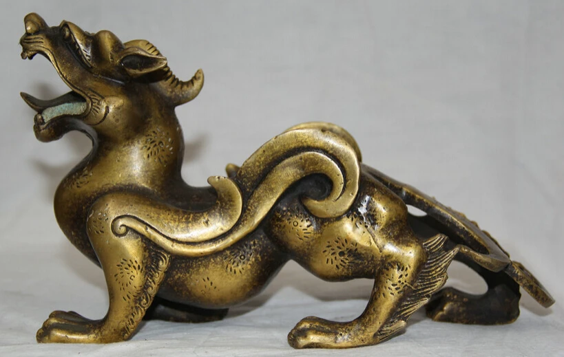 

S5841 10" Chinese Fengshui Copper Fly Pi Xiu Beast Unicorn Animal Statue Sculpture D0318
