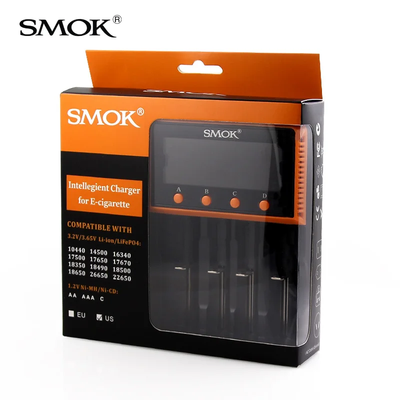 

Original SMOK Intelligent Charger 4-Slot Charger Portable Smart 18650 Battery Li-ion/Li-FePO4/Ni-MH/Ni-CD e-cig Battery Charger