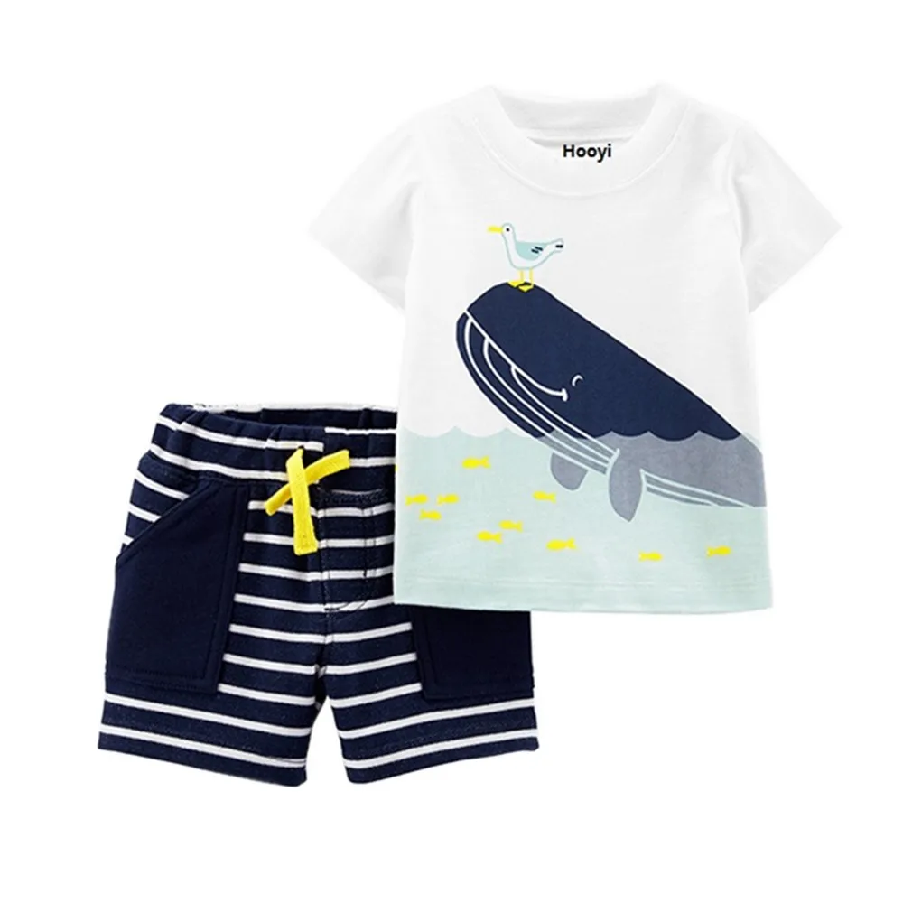 2pcs Infant Whale Shorts Set Toddler Boys Girls Cartoon Animal Whale Sleeveless Tops Waves Shorts Outfits