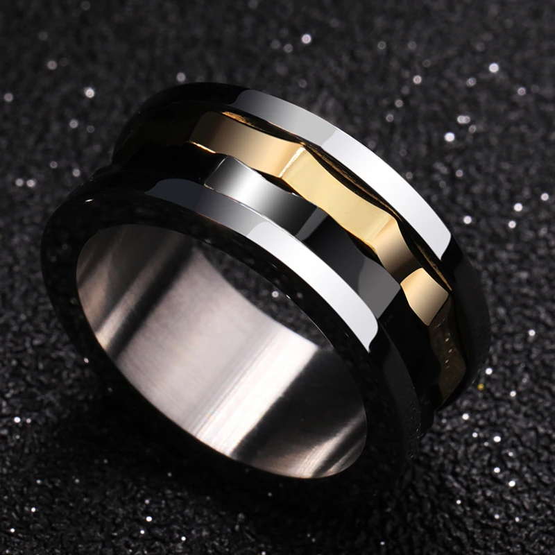 

2018 New Design 8mm Width Tungsten Carbide Rings with Black and Gold Colors Rotary Gear Lucky Rings for Man's Gift Size 7-10