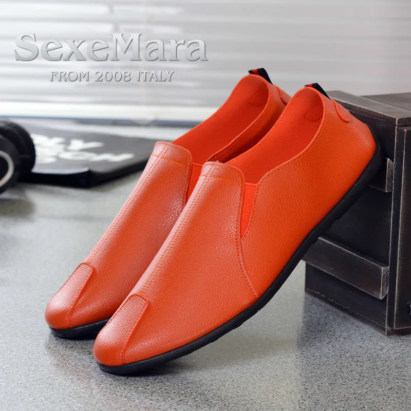 2017 sexemara Men Genuine Leather Shoes Slip On Black Shoes Real