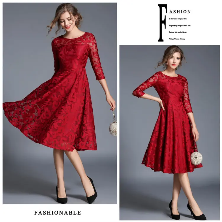 Autumn Lace Dress Casual Slim Fashion Women Dresses Hollow Out Large Size Dresses Women A-line Vintage Vestidos Mujer Robe Femme 2019 (4)