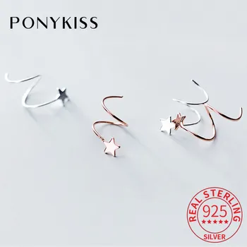 

PONYKISS Trendy 100% 925 Sterling Silver Cute Wave Star Hoop Earrings For Women Party Delicate Accessory Birthday Chic Gift