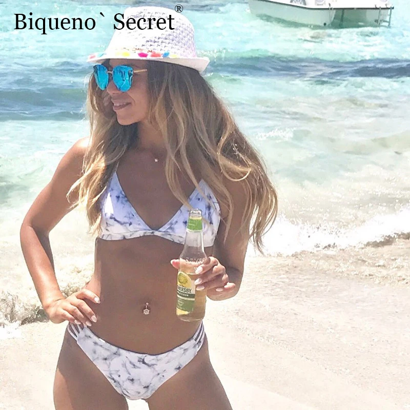 

2018 Vintage Cut Out Sexy Brazilian Bikini Set Beachwear Women Push Up Swimsuit Swimwear Marble Print Bathing Suit Biquini BZY