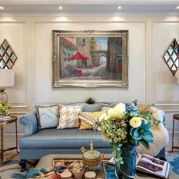 

Mediterranean House Street Scene Sea Landscape Oil Painting On Canvas For Living Room Home Wall Decoration Art Painting Gift