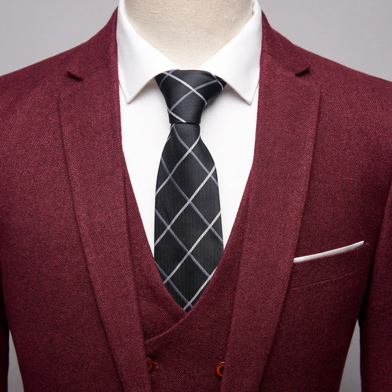 2019 New Burgundy Mens 3 Piece Suit Formal Pakken Heren Fashions One Boutons Elegant Dress Men Wedding Suits Slim Groom Tuxedos