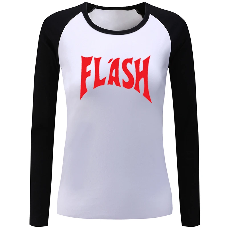 

DC. Comic the Flash Symbol Super Hero Design Womens Ladies Printing Graphic Tee Long Sleeve Cotton
