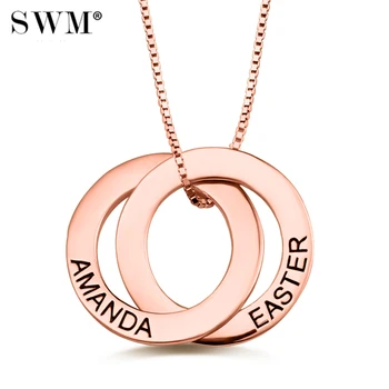 

Women's Custom Name Russian Circle Necklace Interlocking Circles Necklaces Personalized Letter Pendant Jewelery Rose Gold Chain